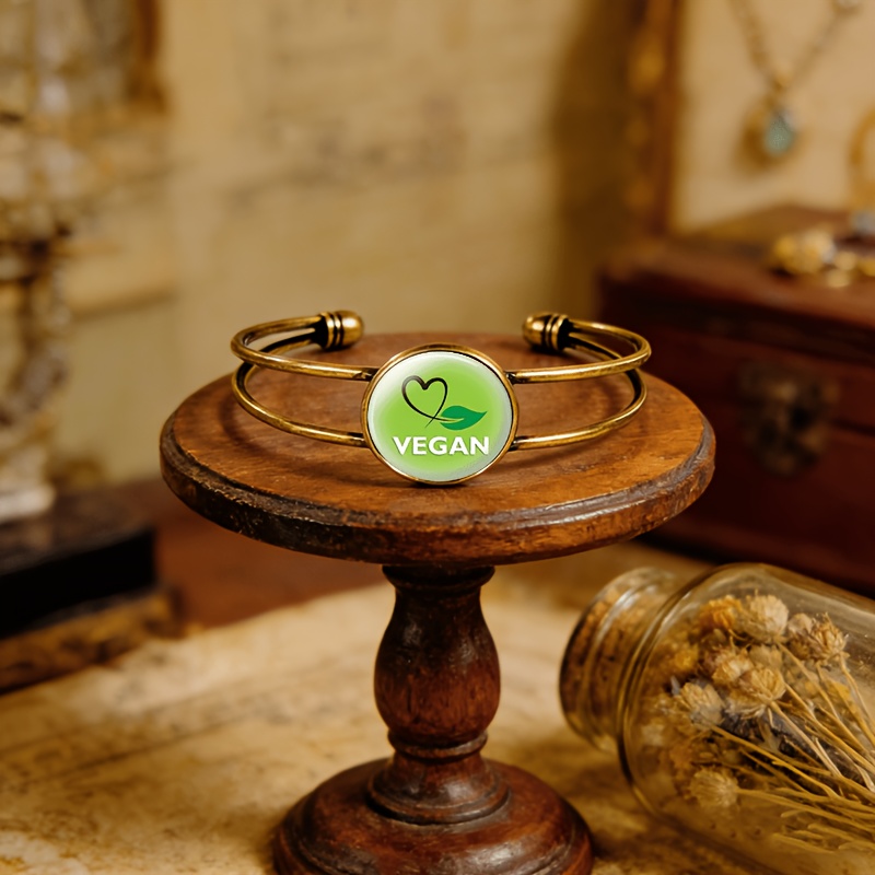 Antique Cyan Double-Layer Adjustable Bracelet with Green Heart Badge